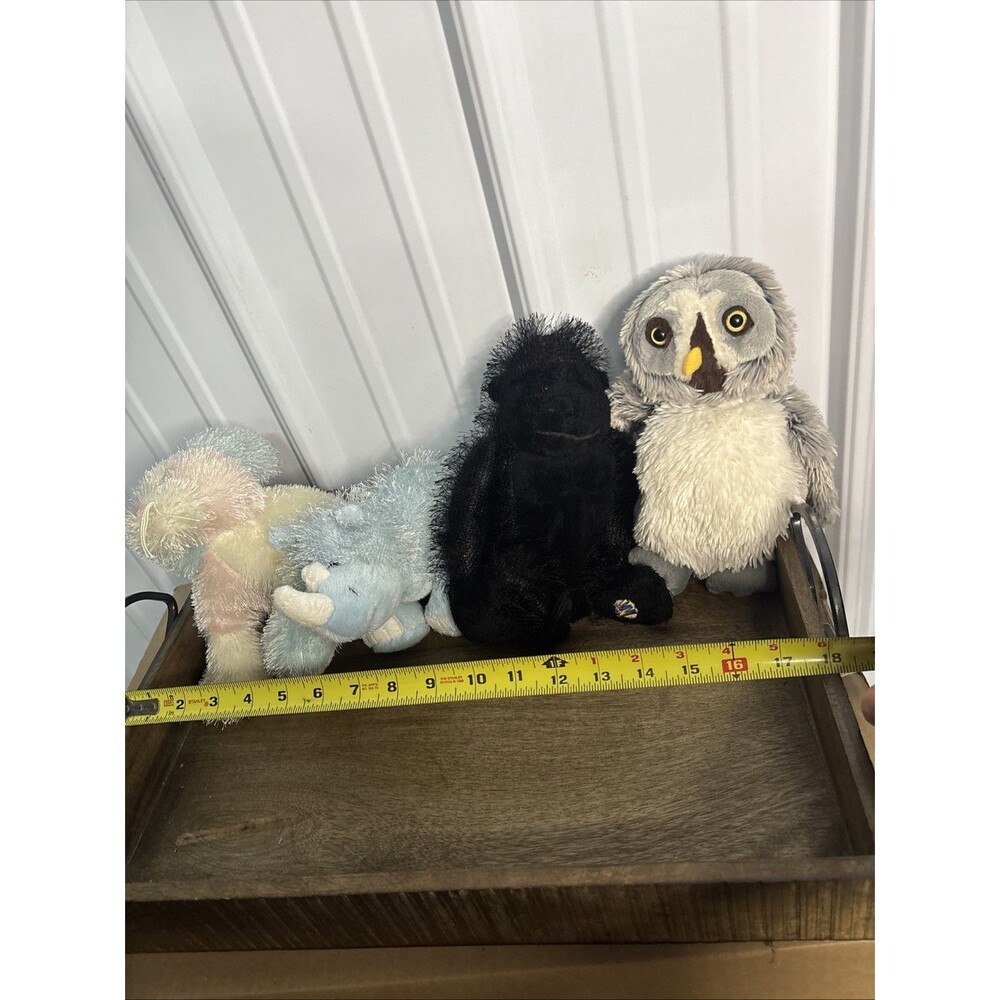 Lot Of 4 Webkinz No Codes-cotton cotton candy bunny, rhino, gorilla,grey owl